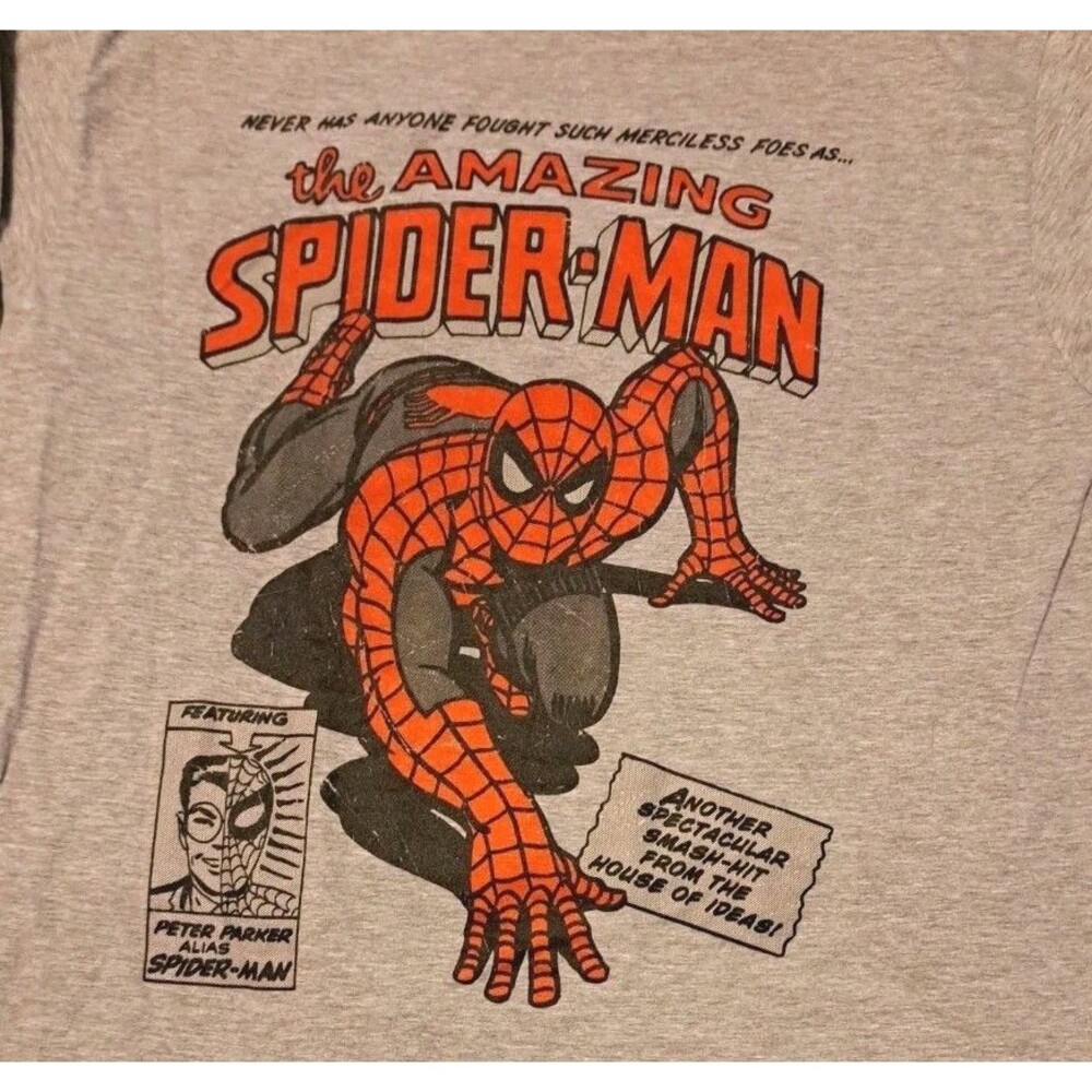 The Amazing Spider-Man Shirt Men’s Medium Gray Long Sleeve Comic Tee MCU Marvel